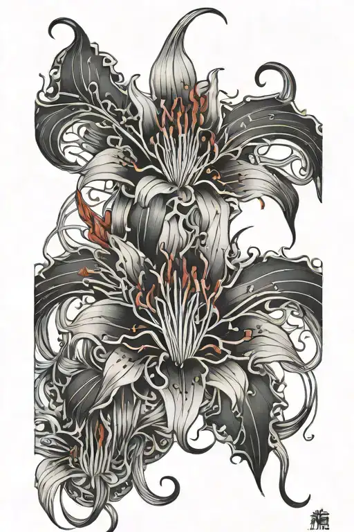 Red Spider Lilly Flower And Coy Fishs