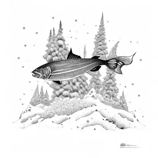 Snowboarder Catching A Giant Fish On A Snowy Mountain