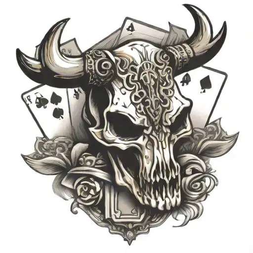 Western Cow Skull With Poker Cards Forming The Shape