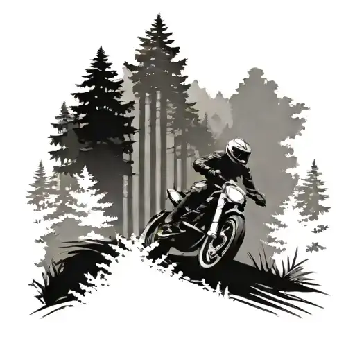 A Forest Landscape With A Silhouette Of A Ducati Motorcycle Racing Through The Trees