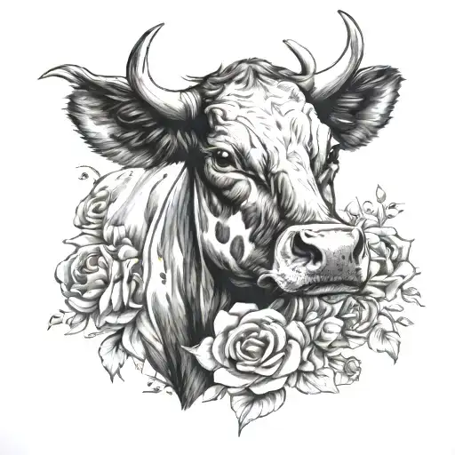 Cow Head With Flowers