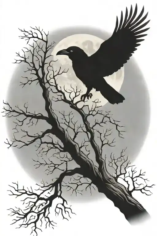 Crow In A Tree Full Moon Rising