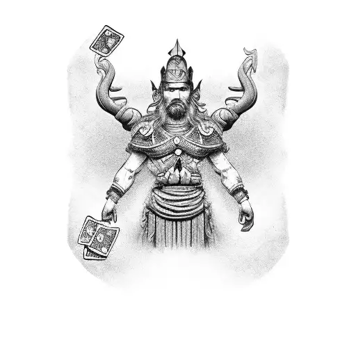 A God Of Luck Playing A Card Game With Money As The Stakes