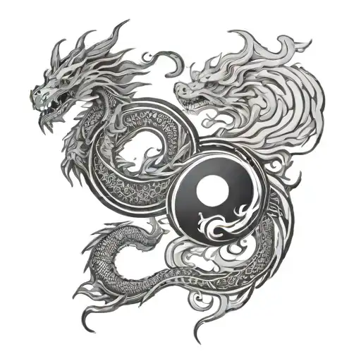 Flaming Dragon Yin Yang Symbol