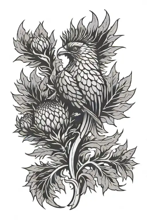 Scottish Thistle Being Held By A Phoenix