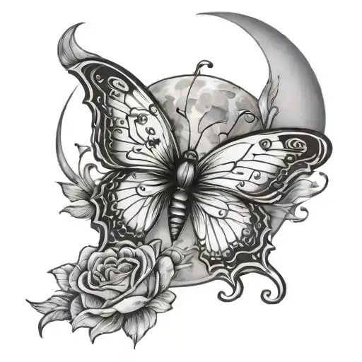 Moon And Star With A Butterfly