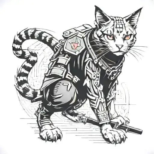Anarchy Punk Rock Cat Samurai Cyberpunk In Combat