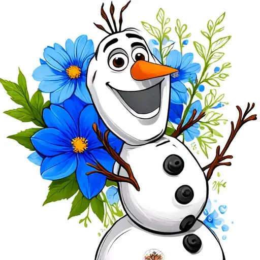 Olaf The Snowman From Frozen With A Blue Flower As The Background