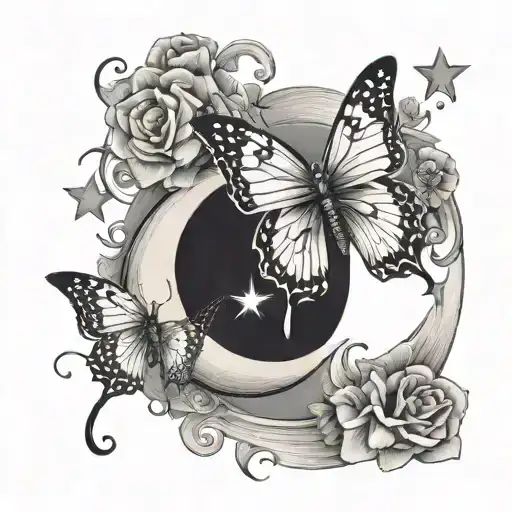 Moon And Star With A Butterfly