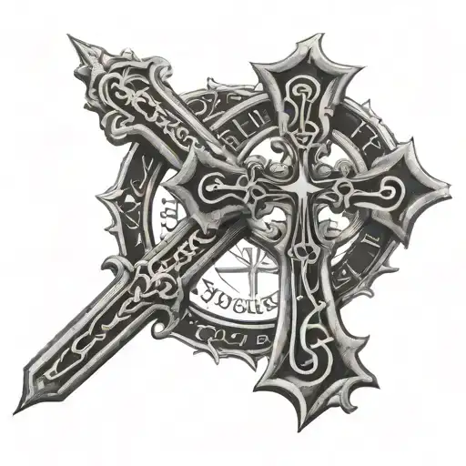 Gothic Cross Surrounded By Latin Verses