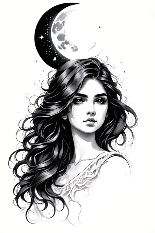 Woman's Face With Moon
