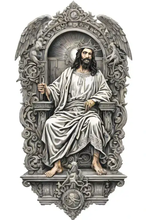 Jesus On The Throne In Heaven Surrounded By Angels