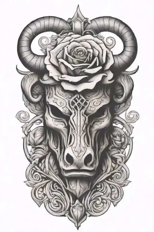 Single Rose Growing Out Of Medieval Knight Helmet With Bull's Horns