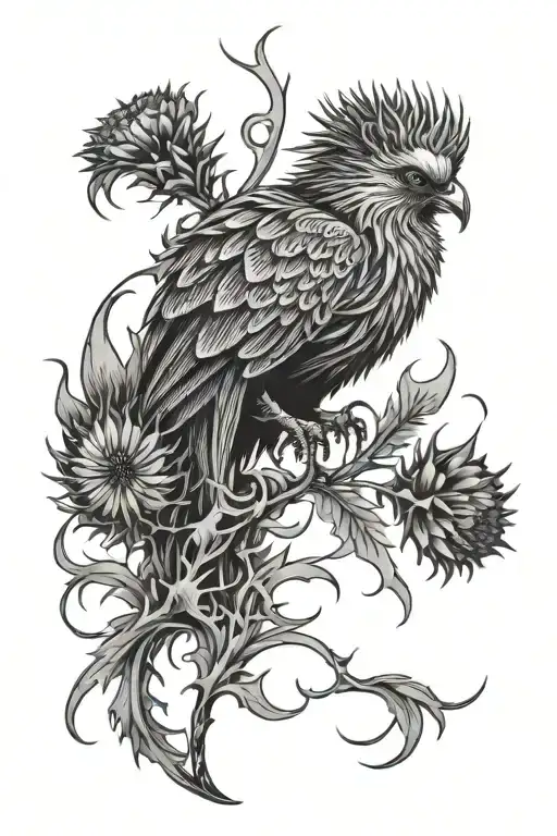 Scottish Thistle Being Held By A Phoenix