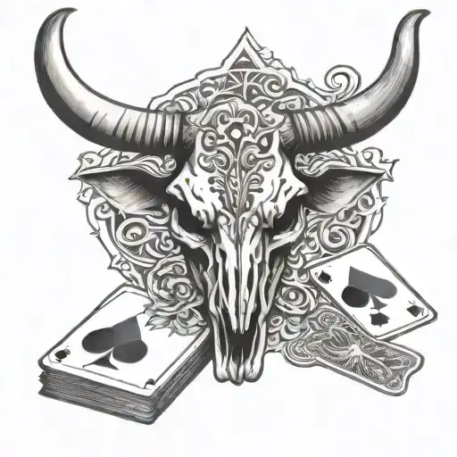 Western Cow Skull With Poker Cards