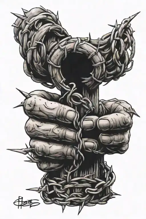 Circle Of Barbed Wire Extending Down To Thumb Print