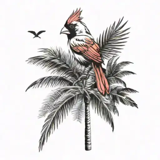 Cardinal Flying Over Palm Trees