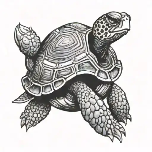 Happy Turtle On Blue Paint Brush Stroke