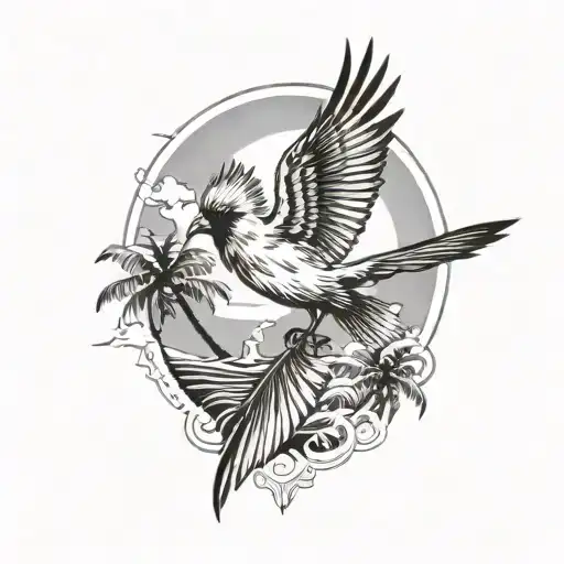 Fierce Cardinal Flying Palm Trees And Waves