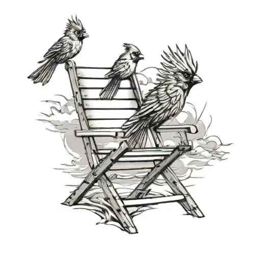 Cardinal Flying Over Beach Chairs