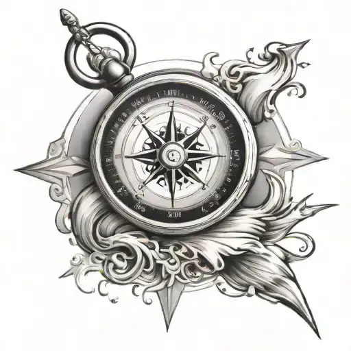 Compass With Ocean Wave Background