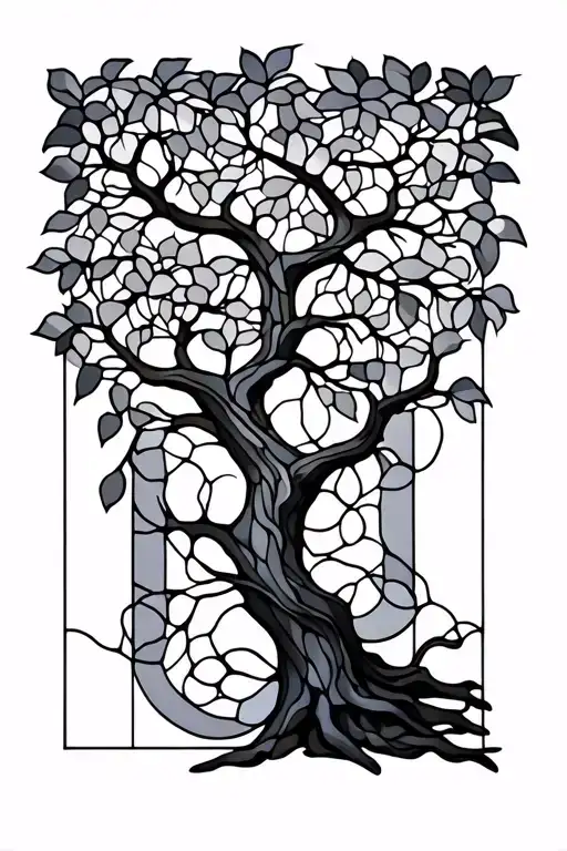 Stained Glass Black And Grey Tree Vines