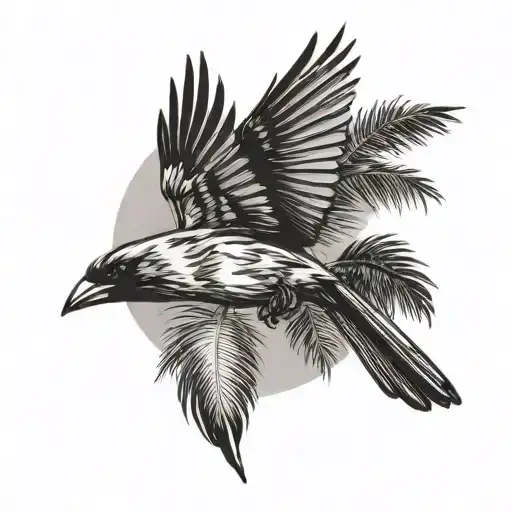 Flying Cardinal Over Palm Trees