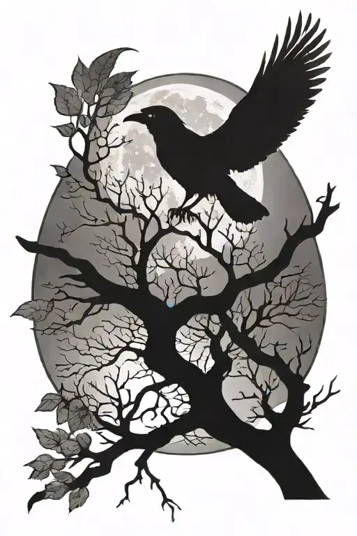 Crow In A Tree Full Moon Rising
