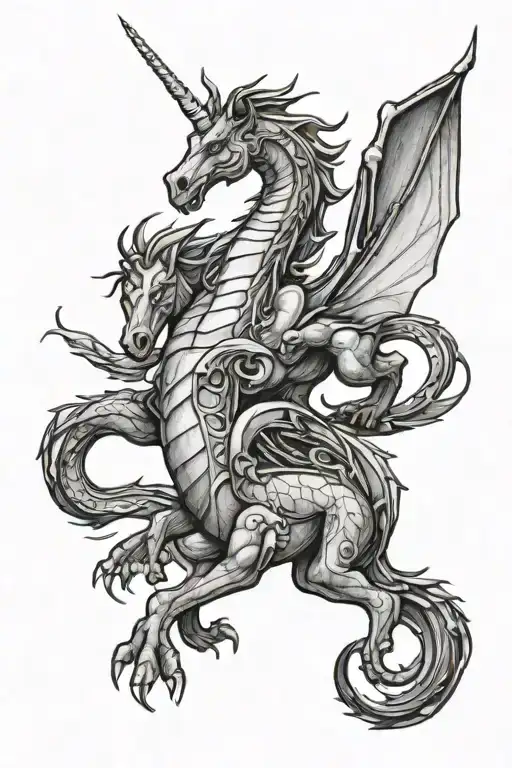 Dragon And Unicorn In A Stain Glass Window