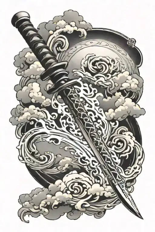 Flame Katana And Clouds