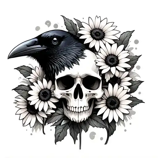 Crow Skull And Black Eyed Susans