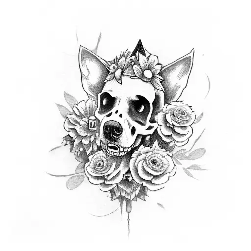 Dog Skull With Flower Ears