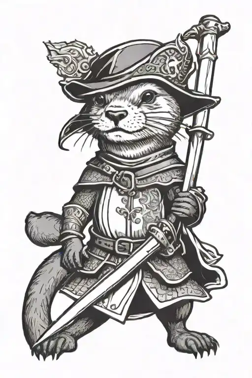 Medieval Otter In Knight Holding A Sword Flying A Banner