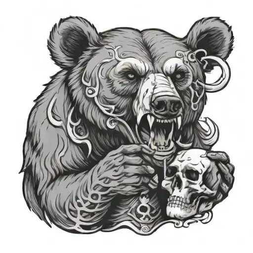 Bear Holding Skull