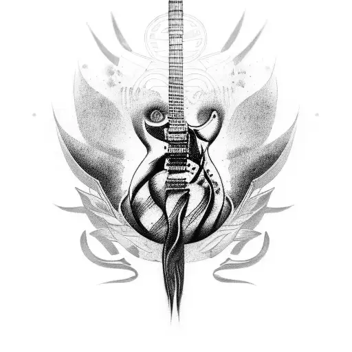 Guitar And Motorcycle In A Tattoo Design