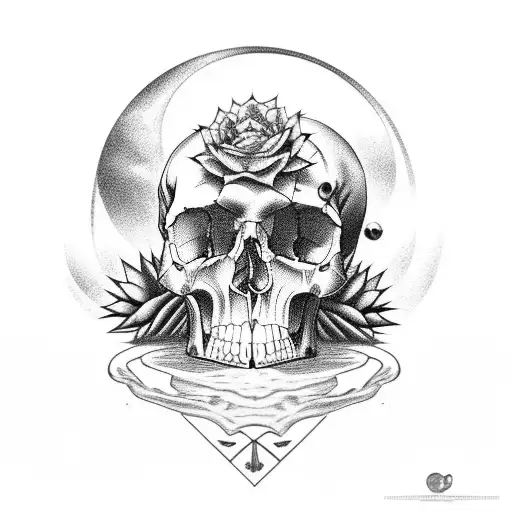 Desert With A Human Skull From Which A Cactus With Flowers Comes Out