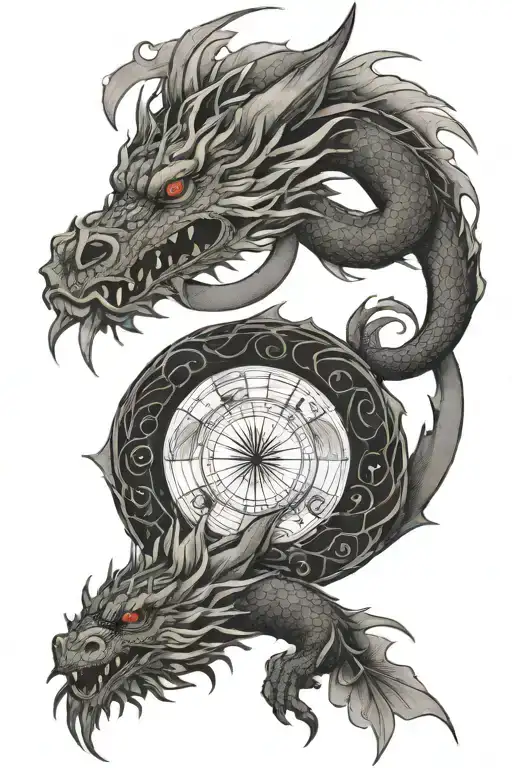 Dragon With Peonys Holding The Moon Phases