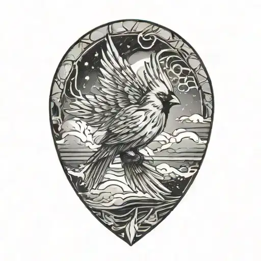 Flying Cardinal In A Lightening Storm