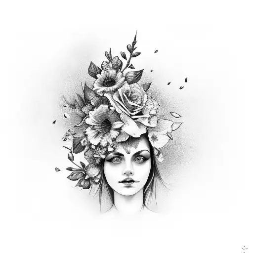 Woman Upper Arm Floral Sleve Black And White