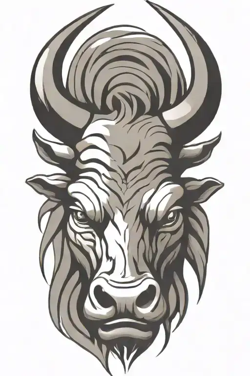 Enraged Bull's Head With 2 Thick Horns