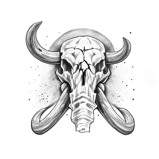 Mammoth Skull Black And White Realistic Forearm Sleeve With Background Shading