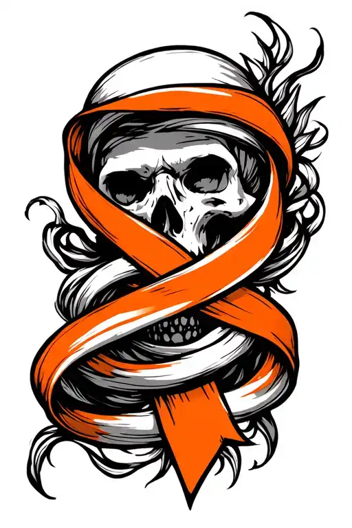 Cancer Survivor With Orange Cancer Ribbon Wrapped Tightly