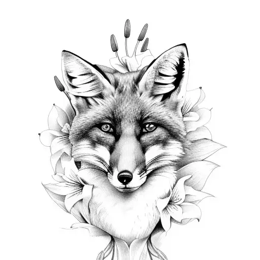 Fox With Lilies In Front Of The Number 33