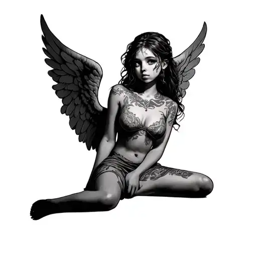 Fallen Angel Girl Sitting