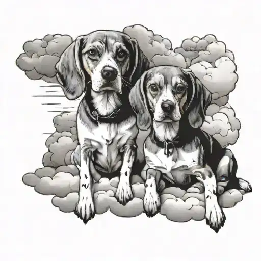 Two Beagles Sitting On A Cloud