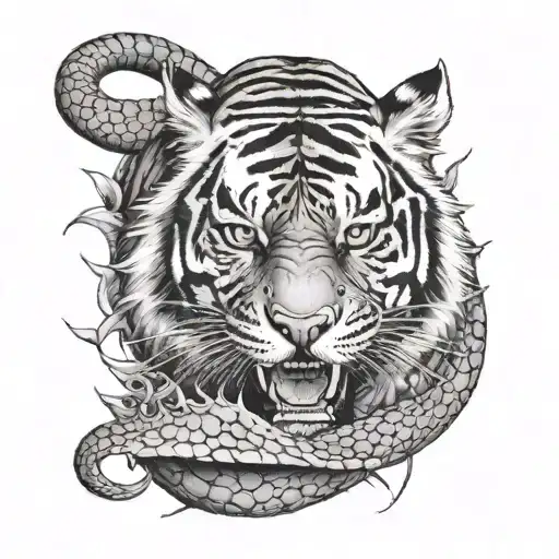 Tiger Feasting On Crocodile