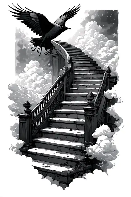 Stairway To Heaven With Clouds And A Bird