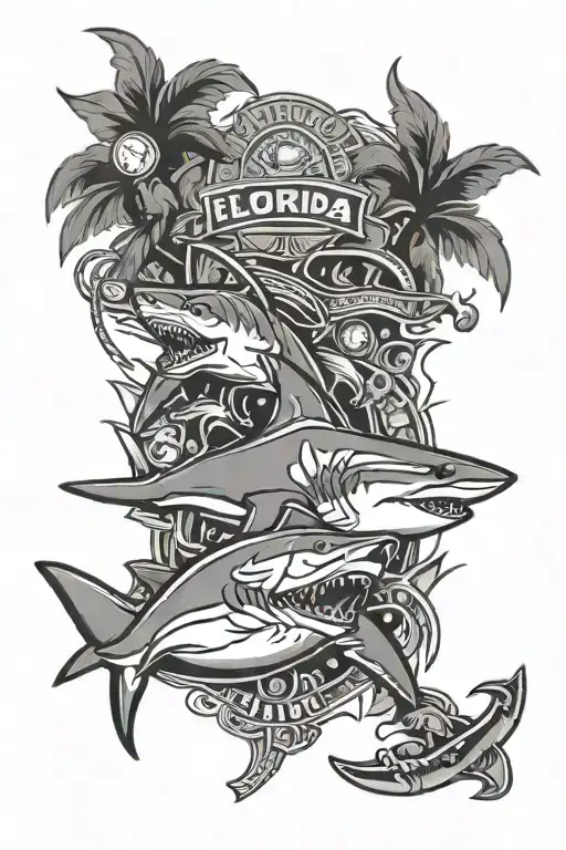 Florida Logo With Sharks And Guns And Money Falling