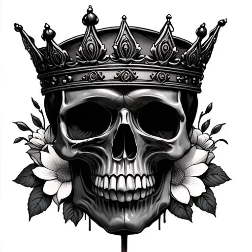Skull With Crown And Flowers Surrounding