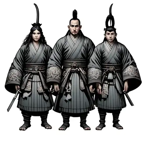 Samurai Father Mother And 3 Boys